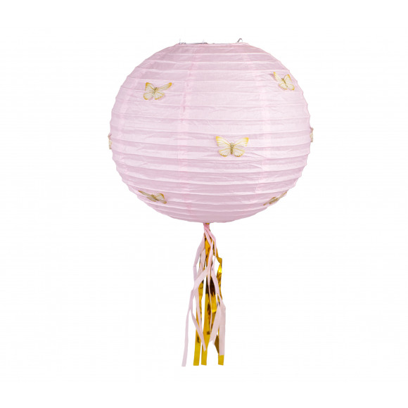 Lampion Ø 30cm Roze + 12 Vlinders Goud + Tassel Multicolor -