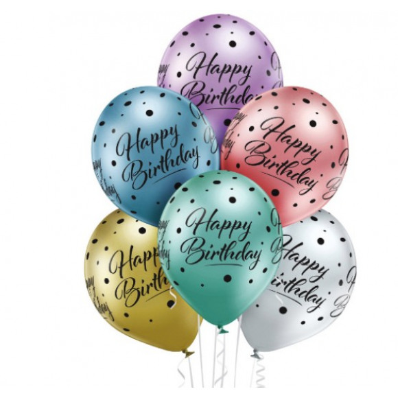Belbal Ballon Glossy "happy Birthday" 30cm 6 Stuks