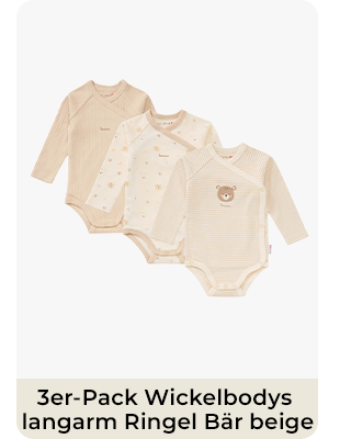 Bornino - Lieblinge 3er-Pack Wickelbodys langarm Ringel Bär beige