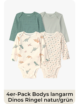 Carter's 4er-Pack Bodys langarm Dinos Ringel natur/grün