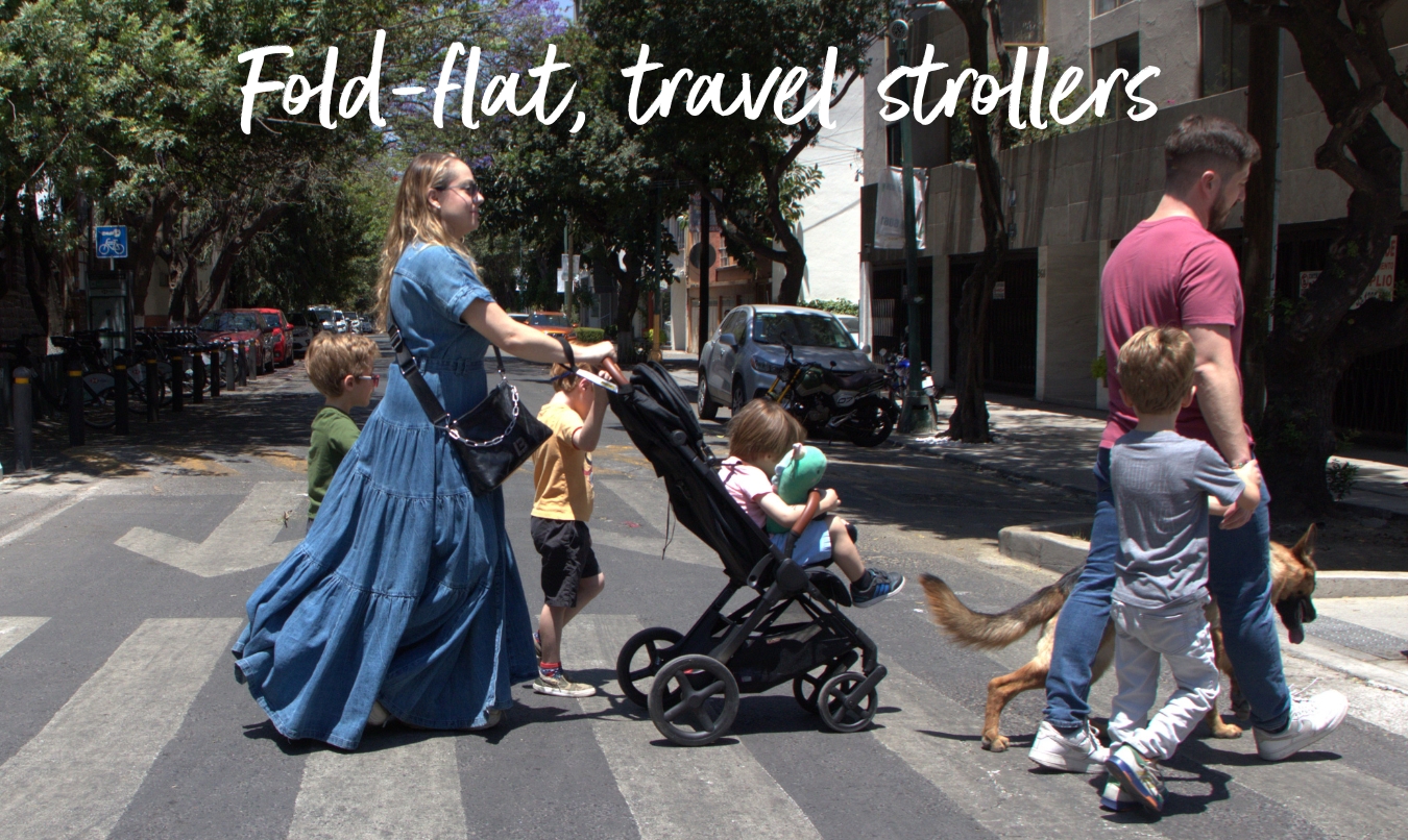 Fold-flat, travel strollers