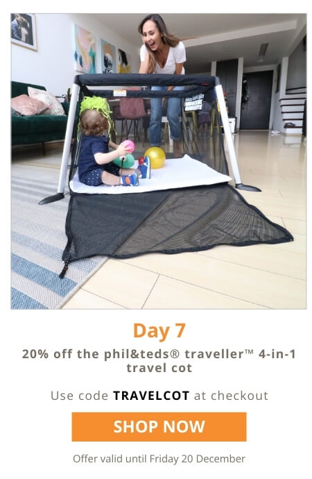 Save 20% on the phil&teds traveller 4-in-1 travel cot. Use code TRAVELCOT at checkout. Offer valid until Friday 20 December