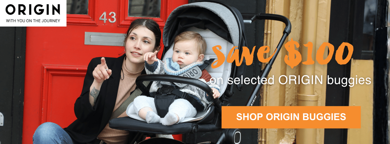 Mother and baby. save $100 on ORIGIN buggies