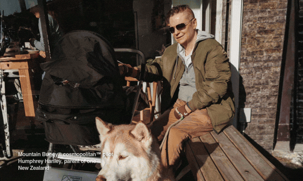 Lifestyle image gif of families using the cosmopolitan, bassinet, parent facing seat, and world facing