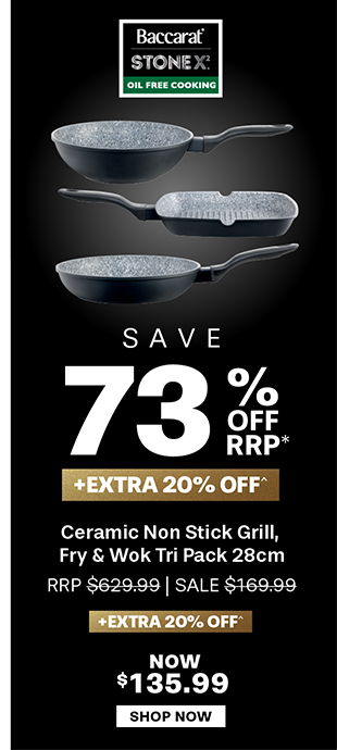 Baccarat STONEX2 Ceramic Non Stick Grill, Fry & Wok Tri Pack 28cm