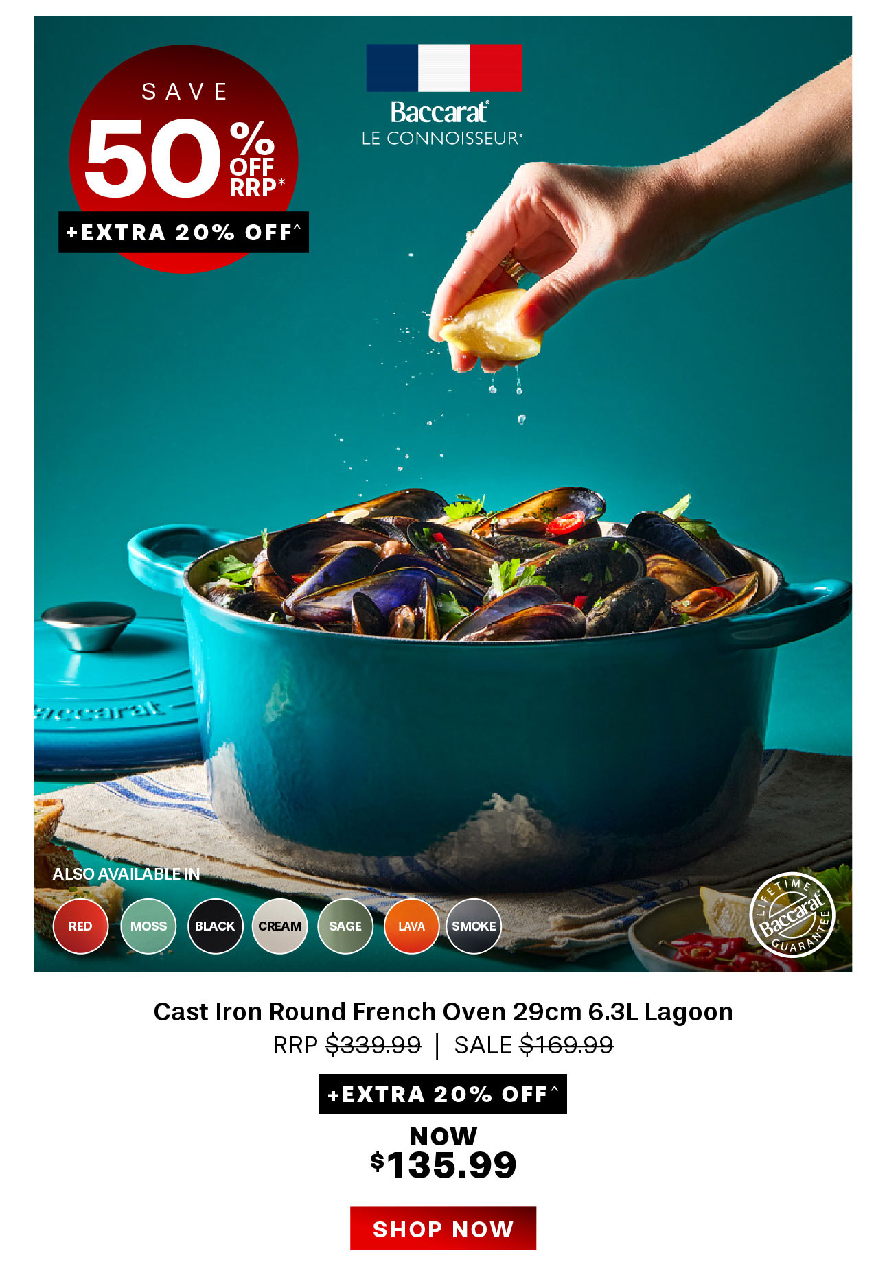 Baccarat Le Connoisseur Cast Iron Round French Oven 29cm 6.3L