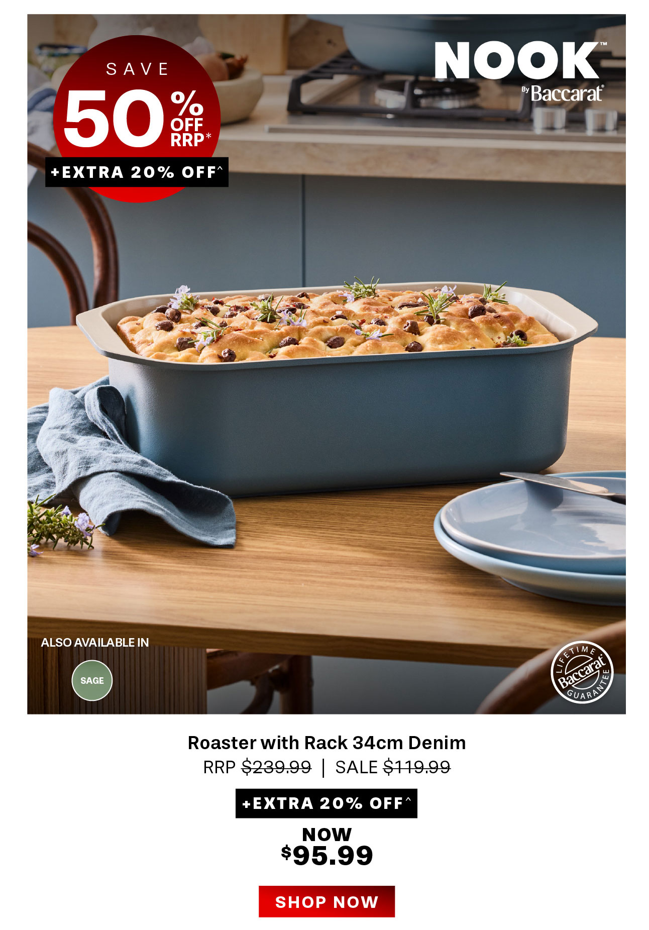 NOOK by Baccarat Roaster with Rack 34cm Denim