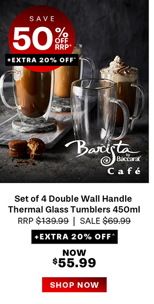 Baccarat Barista Café Set of 4 Double Wall Handle Thermal Glass Tumblers 450ml