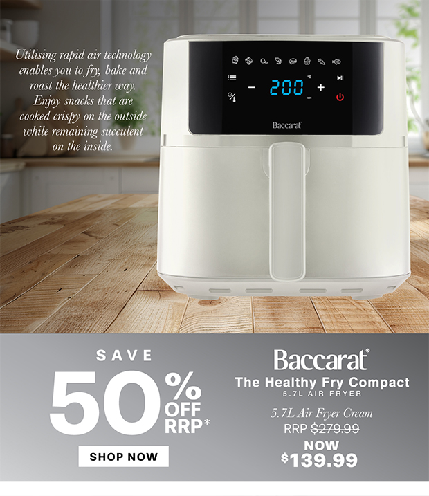 Baccarat The Healthy Fry Compact Air Fryer 5.7L Cream