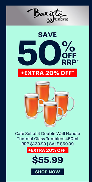 Baccarat Barista Café Set of 4 Double Wall Handle Thermal Glass Tumblers 450ml