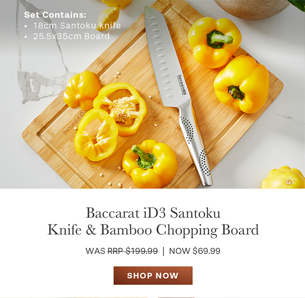 Baccarat iD3 Santoku Knife & Bamboo Chopping Board Set