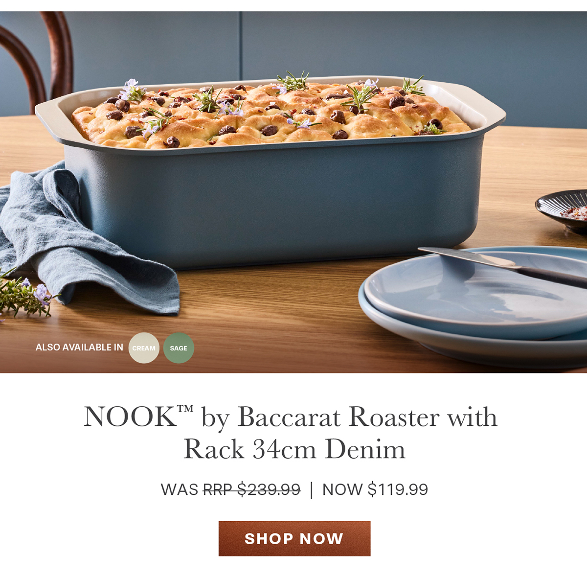 NOOK by Baccarat Roaster with Rack 34cm Denim