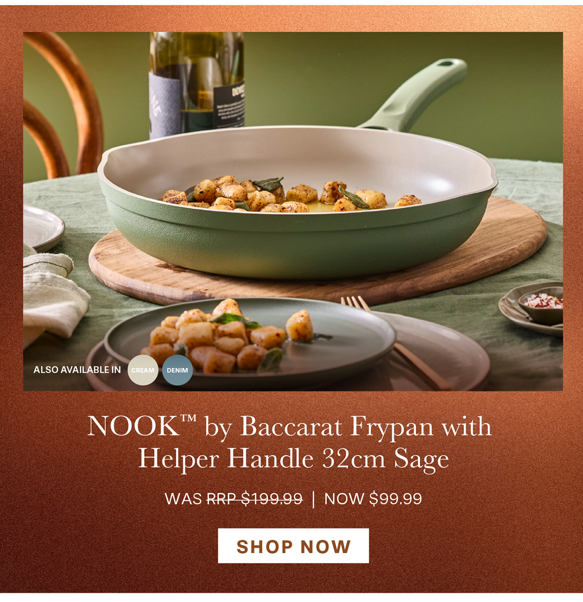 NOOK by Baccarat Frypan with Helper Handle 32cm Sage