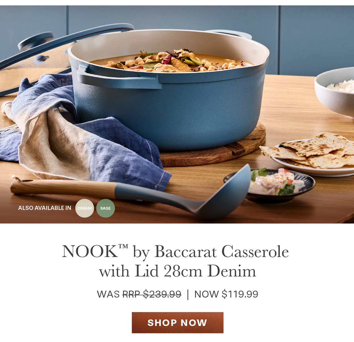 NOOK by Baccarat Casserole with Lid 28cm Denim