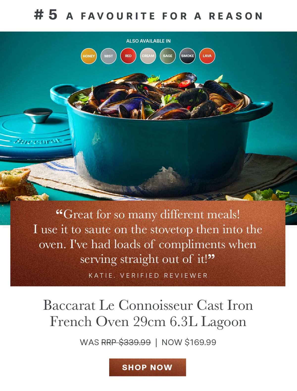 Baccarat Le Connoisseur Cast Iron Round French Oven 29cm 6.3L - Lagoon