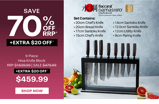 Baccarat Damashiro EMPEROR Hisa 9 Piece Knife Block