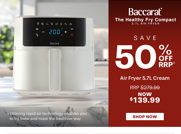 Baccarat The Healthy Fry Compact Air Fryer 5.7L Cream
