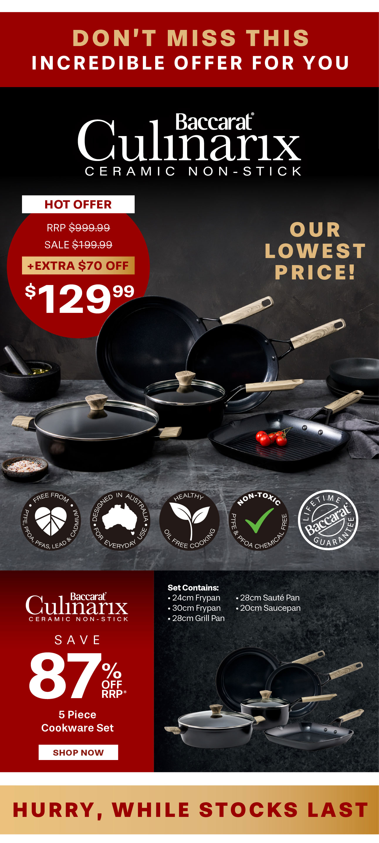 Baccarat Culinarix Ceramic Non-Stick 5 Piece Cookware Set