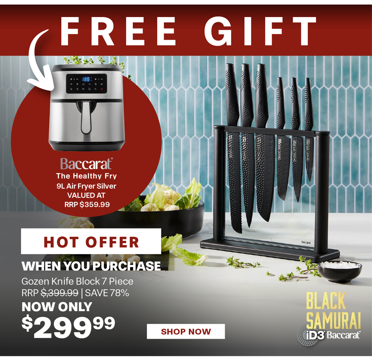 Baccarat iD3 BLACK SAMURAI Gozen Knife Block 7 Piece