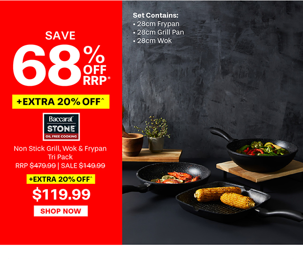 Baccarat STONE Non Stick Grill, Wok & Frypan Tri Pack 28cm