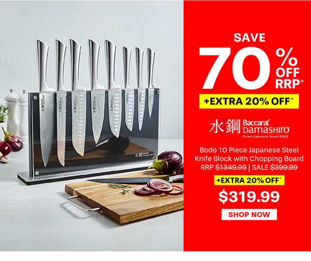 Baccarat Damashiro Bodo 10 Piece Japanese Steel Knife Block with Chopping Board