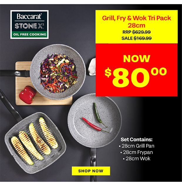 Baccarat STONEX2 Ceramic Non Stick Grill, Fry & Wok Tri Pack 28cm