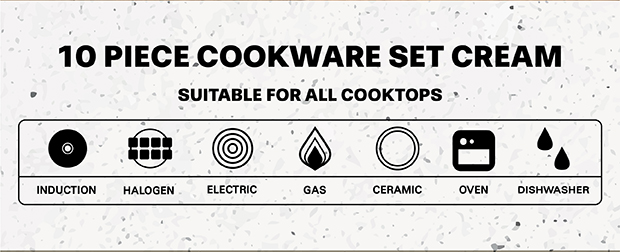 10 PIECE COOKWARE SET CREAM
