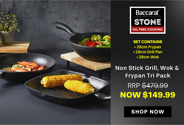 Baccarat STONE Non Stick Grill, Wok & Frypan Tri Pack 28cm