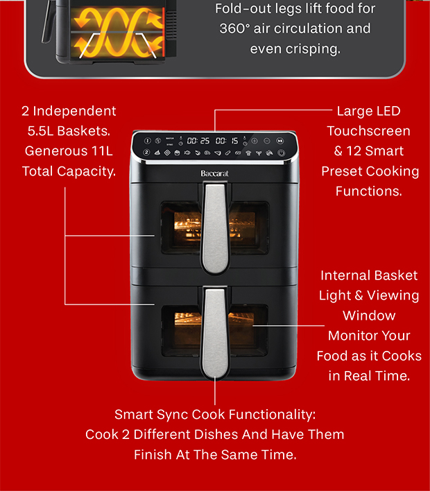 Baccarat 2 Stack Air fryer 11L Black Features