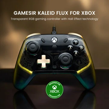 GameSir K1 Flux Kaleid Flux Transparent RGB Gaming Controller Works with Xbox Series X|S Xbox One and Windows 10/11 Wired Gamepad Hall Effect 3.5mm Audio Jack