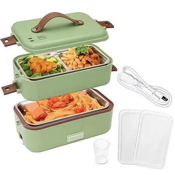 2 Layer 300W Portable Electric Lunch Box Food Warmer for Travel Self Cooking Heated Lunch Box for Home Office Cooking Food