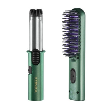 KONKA Mini Portable Hair Styling Kit Curling Iron Straightening Comb Hot Air Comb Hairdressing Set Large Curler Portable Travel Dual-Purpose Barber Curling Iron Straight Hair Comb