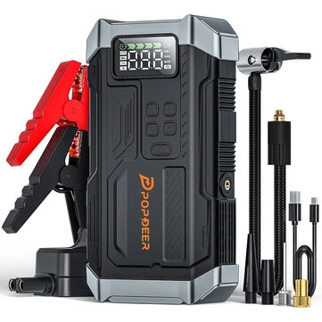 POPDEER PD-JA3 150PSI Emergency Car Power Supply 2 In 1 Jump Starter with Air Compressor LCD Display Screen with Emergency Light