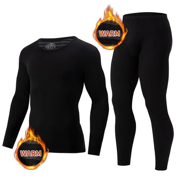 TENGOO 2 Pcs Men's Warm Compression Base Layer, Thermal Underwear Set, Long Johns Set, Moisture Wicking & Breathable Basic Black Thermal Long Sleeve & Leggings Men Underwear Set For Outerdoor Skiing Running