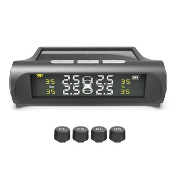 Tire Pressure Monitoring System TPMS for RV and Trailers Solar powered TPMS with LCD Display 4 Sensors Real-Time Pressure And Temperature Monitoring