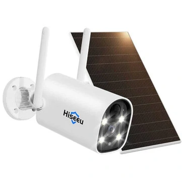 Hiseeu C40 4MP 2.5K Solar Powered Security Camera Rechargeable WiFi Outdoors Camera Color Night Vision Motion Detection Spotlight/Siren Alarm CCTV Surveillance Camera Work with Alexa