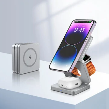 BlitzWolf BW-iw30 3-in-1 Foldable Magnetic 15W Wireless Charger Fast Charging Sation for iPhone 15 14 13 12 Pro/Max/Plus for Apple Watch 9/8/7/6/5/4/3/2/SE/Ultra 2 for AirPods 3/2/Pro