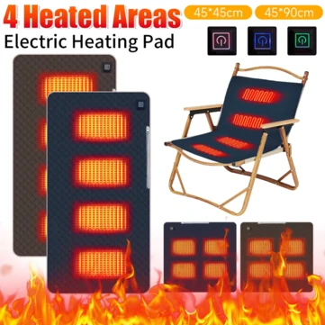 USB Heated Cushion Fast Heating 4 Heated Areas Camping Chair Heated Cushion 3 Adjustable Temperature Heated Chair Cushion Type C/USB Charging for Outdoor Travel