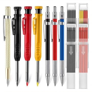 Carpenter Pencil Set with Deep Hole Marker Built-in Sharpener and Carbide Scribe Marking Tool for Woodworking Marking Mechanical Pencils with Multi-Color Refills