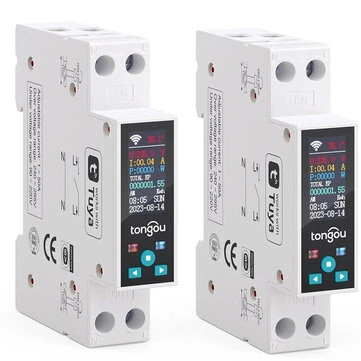 2Pcs Tongou Tuya Wifi 35mm DIN RAIL Switch Intelligent Meter Circuit Breaker LED Energy Meter KWh Power Timer Relay APP Control with Metering and Prepaid Function Compatible with Alexa and Google Assistant for Voice Control