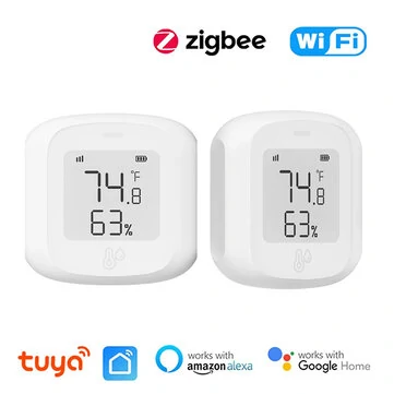 Tuya Smart WiFi Zigbe Temperature Humidity Sensor Indoor Hygrometer Thermometer Detector with LCD Display Remote Control Support Alexa Google Home