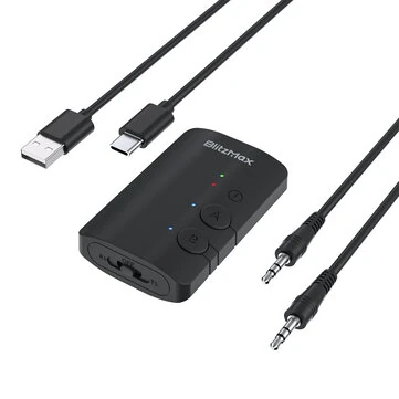 BlitzMax BM-LE505 bluetooth Adapter bluetooth Transmitter Receiver 2 in 1 Mini Wireless with 3.5mm Audio Cable Dual Link Apt Adaptive bluetooth Adapter for PC TV Car Gym