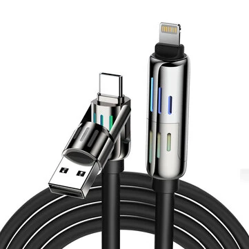 BlitzWolf® BW-HDC6 4-in-1 USB Cable 1.2M RGB Breathing Light PD 240W Fast Charging Cable Zinc Alloy Shell & Liquid Silicone Data Cable