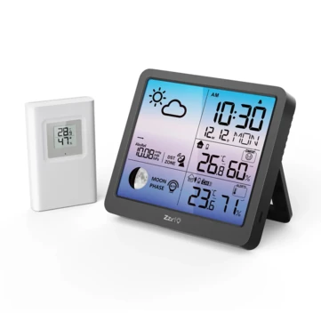 Temperature Humidity Sensor Indoor Outdoor Real Time Monitoring Weather Clock High Precision Hygrometer Thermometer Dual Power USB/Battery LCD Weather Forecast Clock