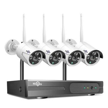 Hiseeu WK-4HB615 WIFI IP Camera 4 Cameras Security System 5MP IP66 Waterproof Motion Detection Night Vision Eseecloud App Remote Access Wireless NVR System