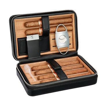 Cigar Humidor Leather Humidor with Cedar Lining Portable Travel Humidor with Lighter and Knife Cigar Humidor Storage Box Set