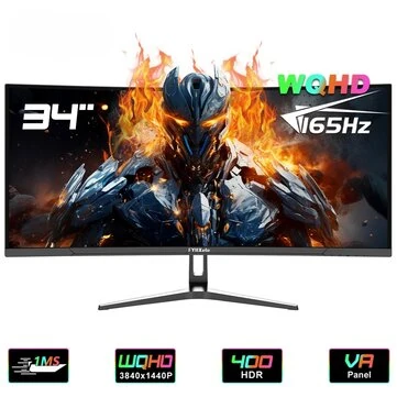 FYHXele 34 Inch Monitor 165Hz VA WQHD Desktop Wide Display 21:9 LED Gamer Computer Screen 1500R Curved Resolution 3440*1440