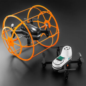 YLR/C S166 Removable 2 Batteries Design Climb Wall Flat Running AIR Flying Modes with Gradient Lighting 360° Stunt Roll Grid Full Protection Child Gift RC Toys Drone Quadcopter RTF