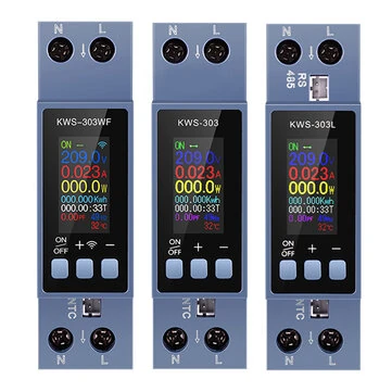 Din Rail AC Monitor KWS-303WF/KWS-303L/KWS-303 8-in-1 100-290V 40A Power Factor Frequency KWH Meter WiFi Control