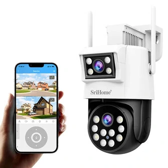 Srihome SH048 4MP 1080P WiFi Dual Lens IP Camera PTZ Cam AI Auto Tracking Security Video Surveillance Night Color Outdoor Cameras Motion Detection Two Way Audio CCTV Cam